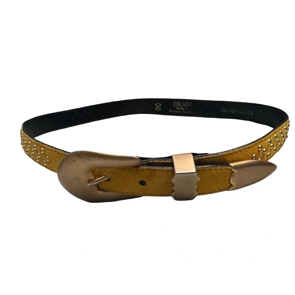 Vintage 80s Escada Studded Suede Belt Turmeric Made in Germany Margaretha Ley